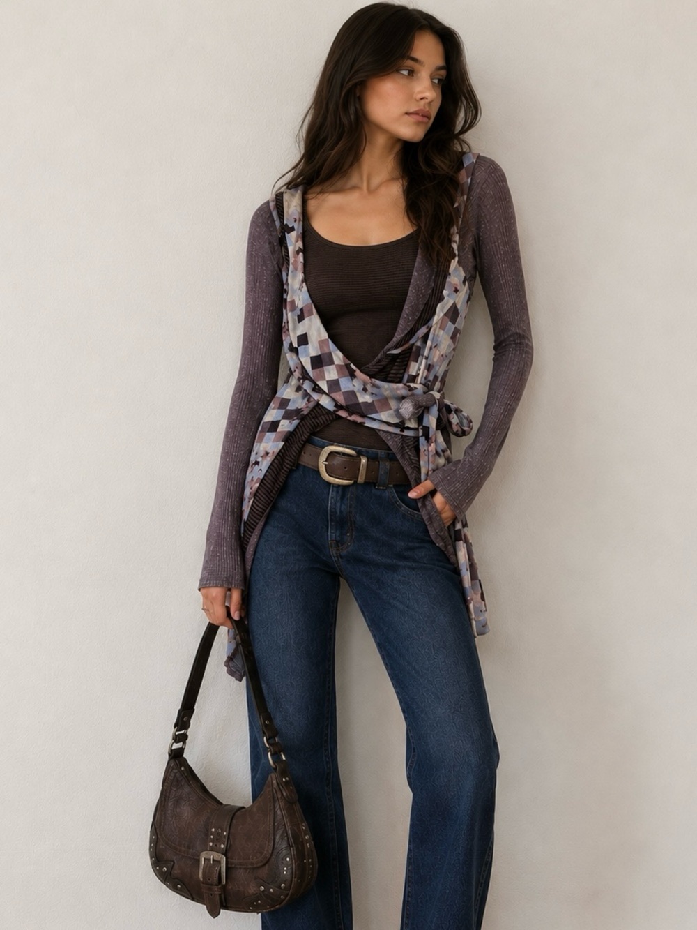 Pilcro and the Letterpress Faux Wrap Mixed Print Sweater Top Women’s XS Cozy